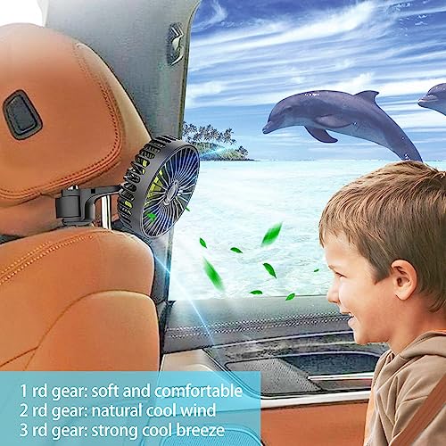 HASTHIP® USB Fan for Car Back Seat,Rotatable USB Fan with Cable,Headrest Mounted 5V Mini with 3 Speed Switch Controller for Baby Back Seat Passengers - Image 3