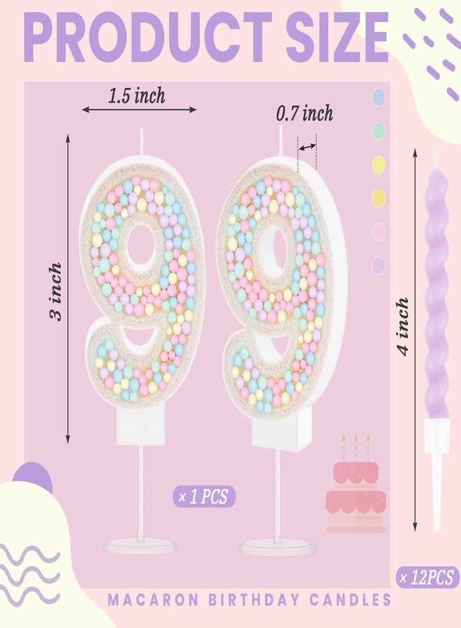 ميتلي شمعة عيد ميلاد MTLEE على شكل ماكارون لامعة ثلاثية الأبعاد على شكل رقم 9 مع 12 شمعة حلزونية بألوان قوس قزح في حوامل، لتزيين كعكة عيد ميلاد فتاة أو ولد، أو حفل زفاف، أو ذكرى زواج، أو حفلة ذات طابع حلوى باستيل (رقم 9). - Image 2