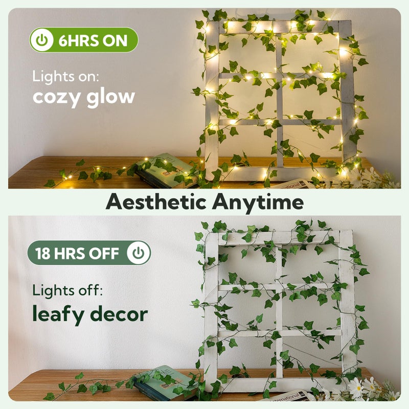 HEYFUNi Fake Ivy Vines with Lights, 23 Ft 73 Led Artificial Greenery Garland with Fairy Lights USB/Battery Operated, Leaf String Lights for Bedroom Aesthetic, Wall, Balcony, Wedding Decor, Warm White - Image 5