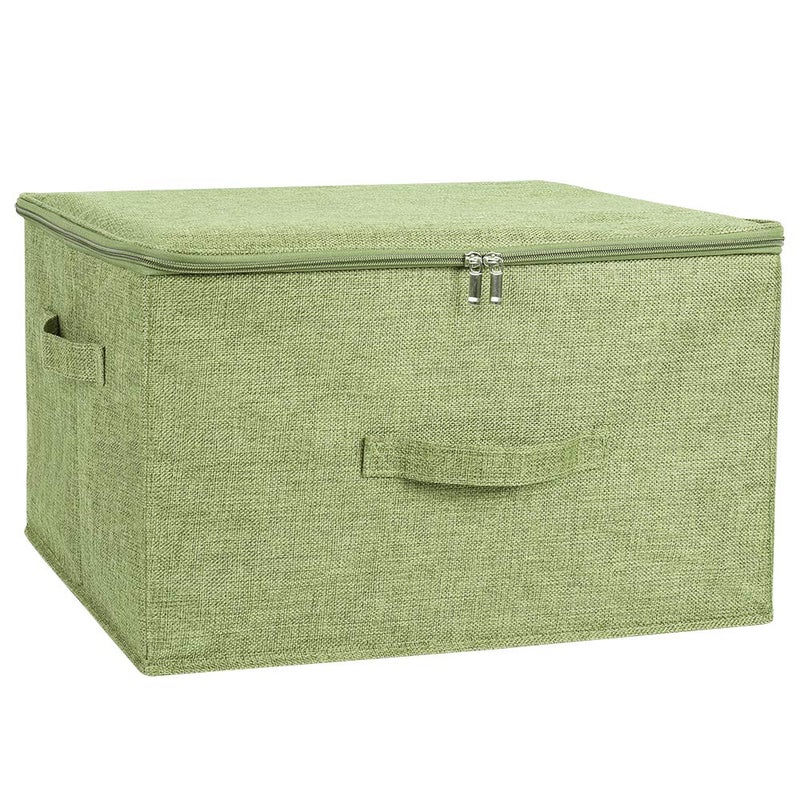 ANMINY Storage Bins with Zipper Lids 36 Qt Lidded Fabric Storage Boxes Baskets Cubes with Handles Collapsible Washable Cotton Linen Closet Shelf Clothes Organizer Containers  Green Large