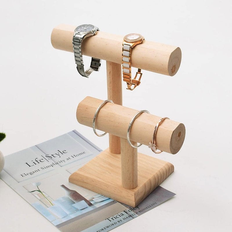 klarakoUnfinished Wooden Bracelet Holder with 2 Tier RackklarakoBracelet Stand for Jewelry Organization and Display - Image 3