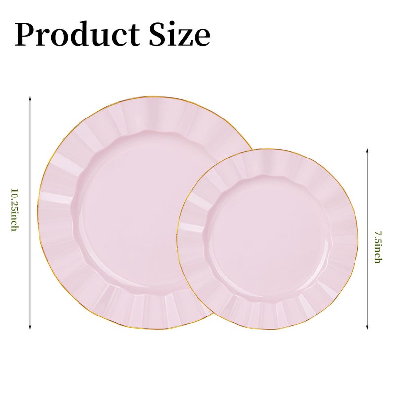 QualQuot 120PCS Pink Plastic Plates, Heavy Duty Disposable Party Plates with Gold Rim, Fancy 60 Dinner & 60 Dessert Plates for Parties and Wedding - Image 2