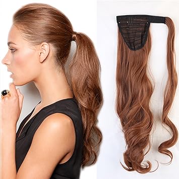 SEGO Wrap Around Ponytail Clip In Hair Extensions Curly Wavy One Piece Long Hairpiece For Women Light Auburn43CM90G - Image 1