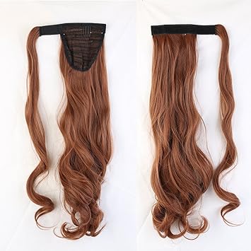 SEGO Wrap Around Ponytail Clip In Hair Extensions Curly Wavy One Piece Long Hairpiece For Women Light Auburn43CM90G - Image 2
