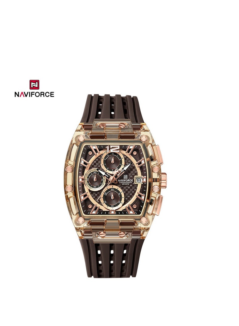 NAVIFORCE Naviforce NF7105 Men's Sports Chronograph Watch – Transparent Case, Waterproof, Silicone Strap, Multifunction Quartz (Brown) 