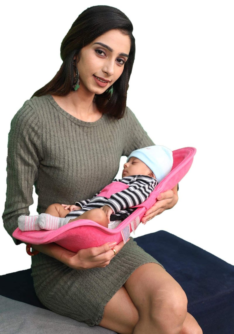 HOOPA 2-in-1 Infant Carrier for Newborn (0–4 Months) | Reclined Carrying & Breastfeeding Support | Strong Back Support | Indoor & Outdoor Use | Feeding Pillow | Nursing pad | Strawberry - Image 1