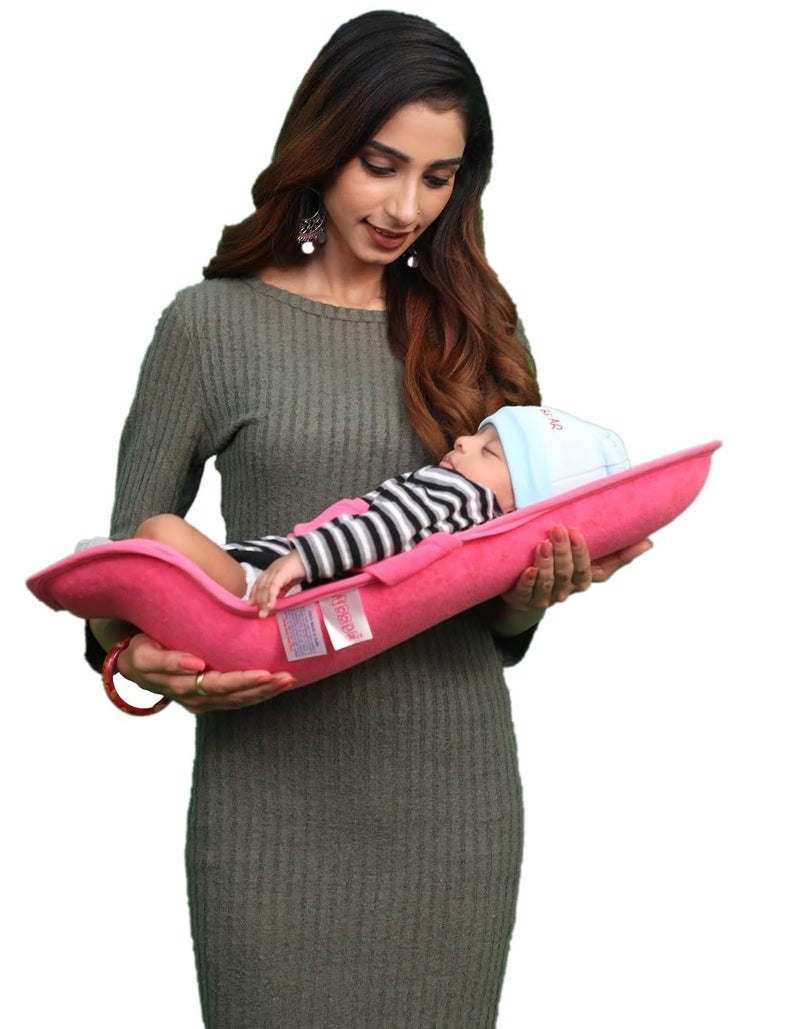 HOOPA 2-in-1 Infant Carrier for Newborn (0–4 Months) | Reclined Carrying & Breastfeeding Support | Strong Back Support | Indoor & Outdoor Use | Feeding Pillow | Nursing pad | Strawberry - Image 5