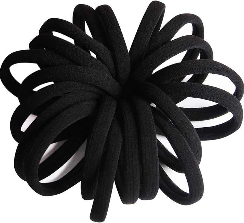 أربطة شعر سوداء كبيرة بدون seams عدد 20 للنساء والفتيات | أربطة شعر مرنة سميكة للشعر المجعد والطويل والناعم والسميك | حوامل ذيل حصان بدون ضرر لتصفيف يومي، وصالة رياضية، ورياضة، ومكتب، ومدرسة وسفر | ملحقات شعر متينة بكميات كبيرة - Image 3