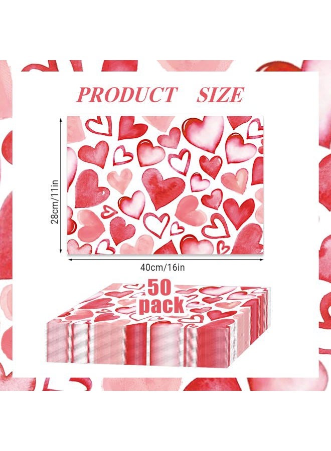 KOPOOEOE 50Pcs Valentine's Day Paper Placemats - Watercolor Red Pink Heart Design, Disposable Table Mats Valentine's Day Tableware Set for Wedding Anniversary Decor - Image 2