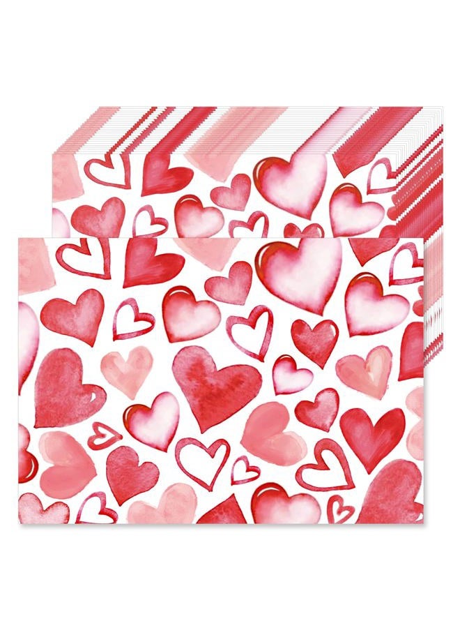 KOPOOEOE 50Pcs Valentine's Day Paper Placemats - Watercolor Red Pink Heart Design, Disposable Table Mats Valentine's Day Tableware Set for Wedding Anniversary Decor - Image 1
