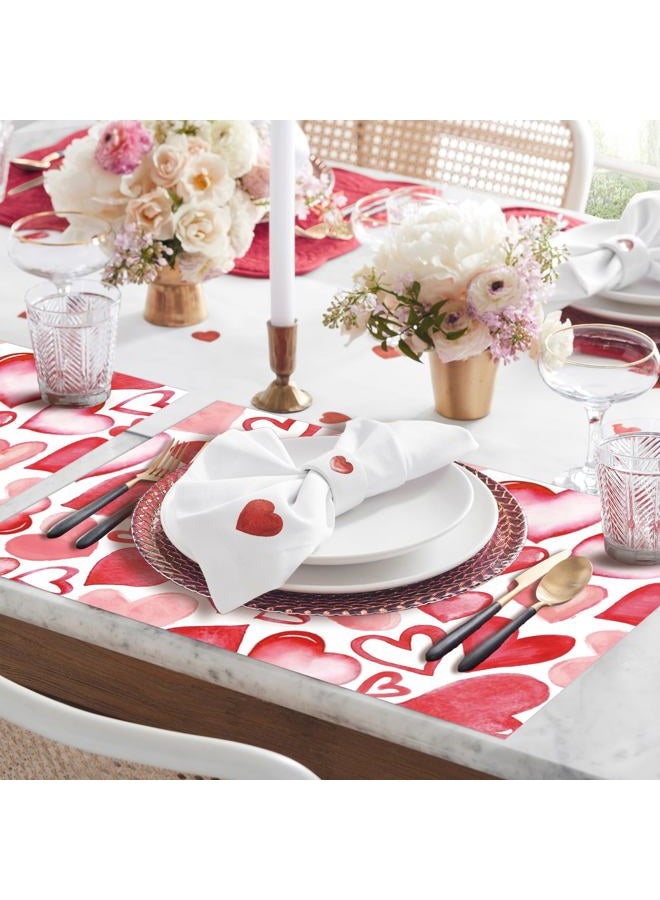 KOPOOEOE 50Pcs Valentine's Day Paper Placemats - Watercolor Red Pink Heart Design, Disposable Table Mats Valentine's Day Tableware Set for Wedding Anniversary Decor - Image 4