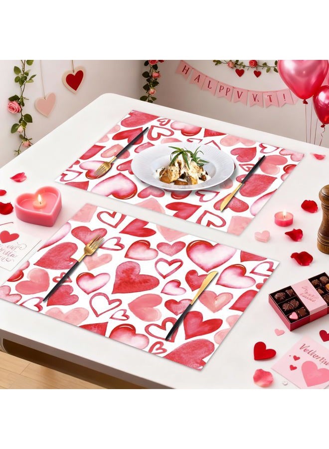 KOPOOEOE 50Pcs Valentine's Day Paper Placemats - Watercolor Red Pink Heart Design, Disposable Table Mats Valentine's Day Tableware Set for Wedding Anniversary Decor - Image 5