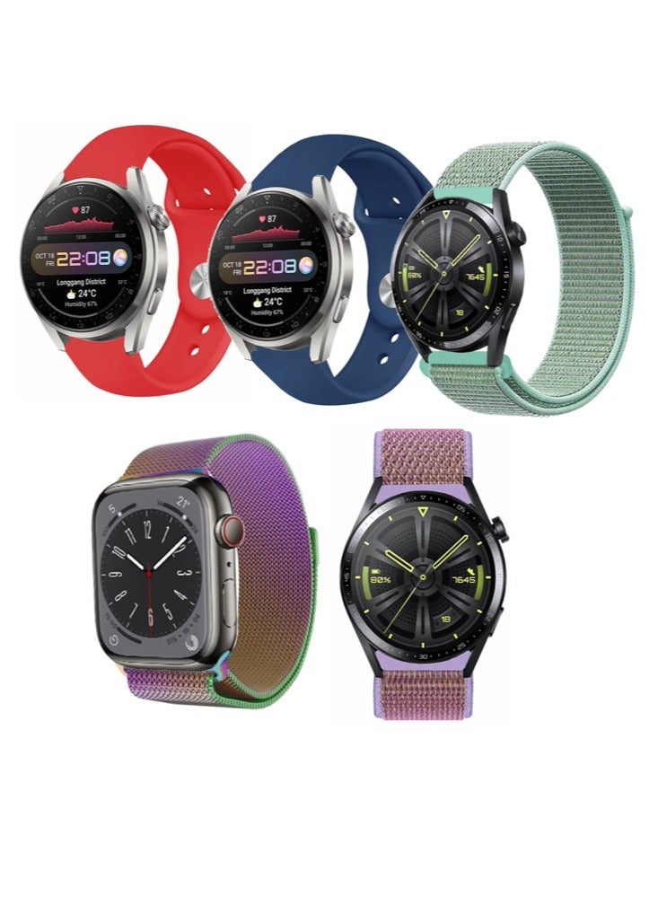 Perfii 5pcs Watchband Bundle Compatible with all Samsung, Huawei, Amazfit, Fitbit and Honor with 20mm band size  - Image 1