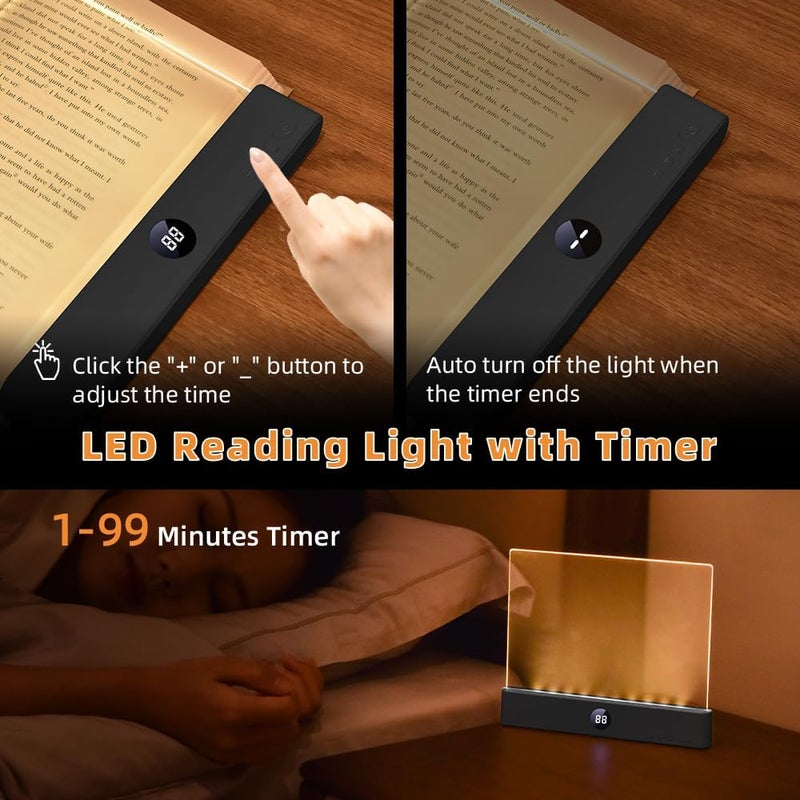 VEEKI Book Light, Rechargeable Clear LED Flat Reading Light with 3 Colors & Timer, Dimmable Panel Plate Lamp Book Full Page Light for Reading in Bed at Night, Funny Gifts for Readers Kids Women Men (Black) - Image 4