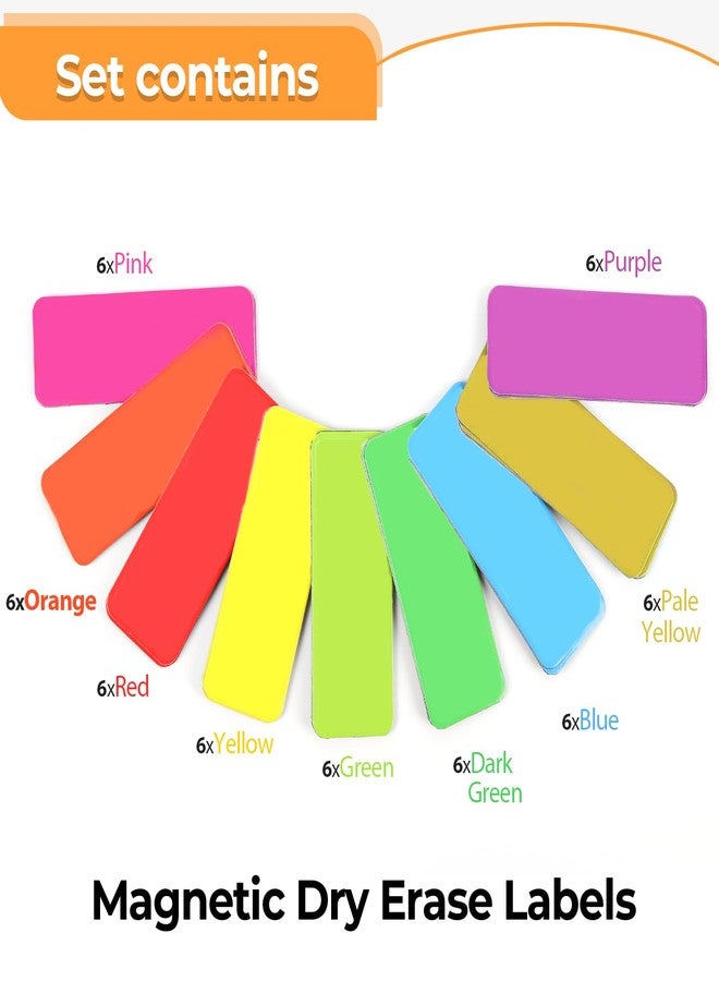 Mositear 54pcs Magnetic Dry Erase Labels 9 Colorful Name Tags Flexible Reusable Magnetic Label Stickers for White Board Refrigerator Locker Size 3.2"x1.2" by Mositear - Image 3