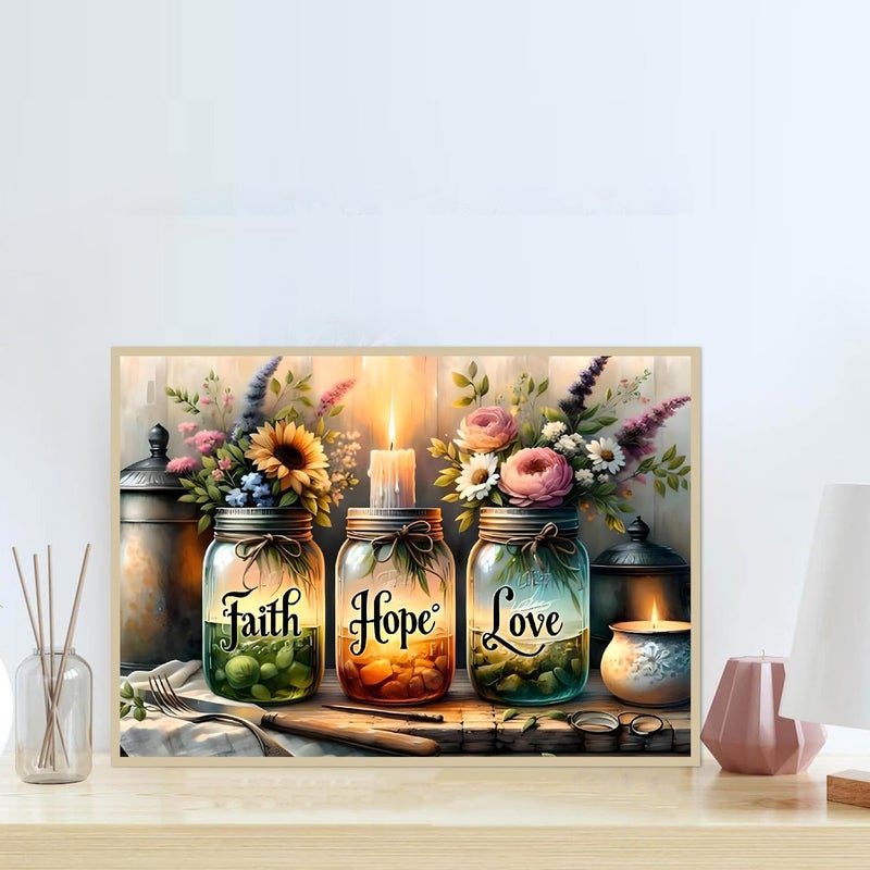 Fotasmua 5D Diamond Painting Kits for Adults, Faith, Hope, Love Wishing Bottle Diamond Art kit for Adults Beginner, DIY Full Drill Diamond Dots with Diamond Gem Art and Crafts for Home Wall Decor 16 x 12 Inch - Image 3