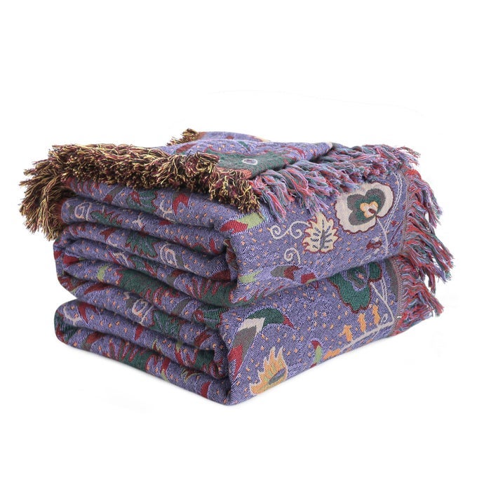 BOHO THROW BLANKET FOR BED 100 COTTON ULTRA SOFT RUSTIC QUILT FARMHOUSE DECOR BED FALL BLANKETALL SEASON RUSTIC THROW FOR SOFA COUCH CHAIR FLOWERPURPLE 6080