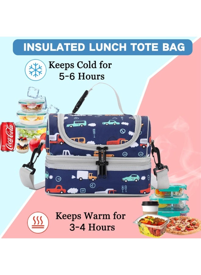 VASCHY Kids Lunch Bag, Portable Lunch Bag Separate Compartments Reusable Boys Lunch Handbag with Adjustable Shoulder Strap for School and Picnic Car - Image 4