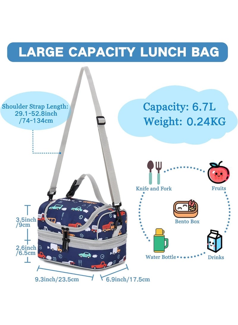 VASCHY Kids Lunch Bag, Portable Lunch Bag Separate Compartments Reusable Boys Lunch Handbag with Adjustable Shoulder Strap for School and Picnic Car - Image 2