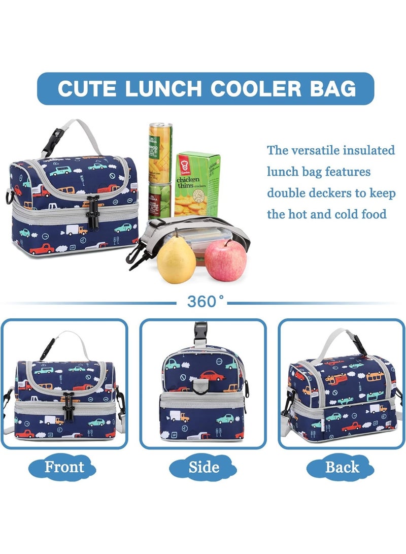 VASCHY Kids Lunch Bag, Portable Lunch Bag Separate Compartments Reusable Boys Lunch Handbag with Adjustable Shoulder Strap for School and Picnic Car - Image 5