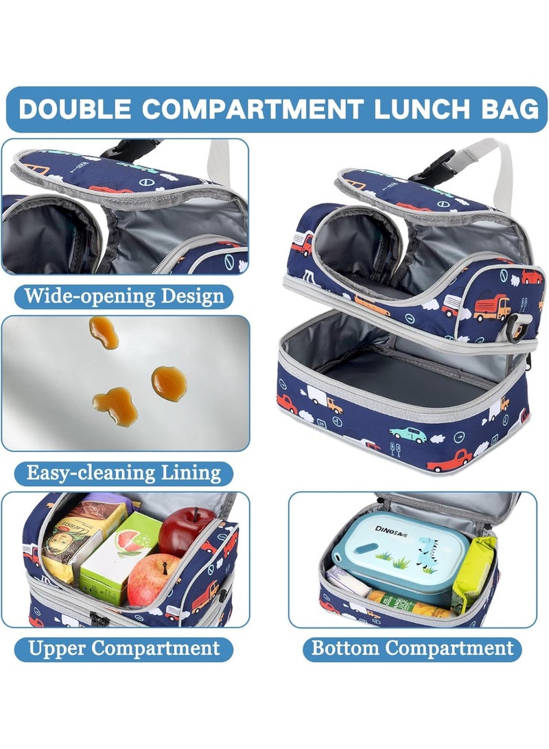 VASCHY Kids Lunch Bag, Portable Lunch Bag Separate Compartments Reusable Boys Lunch Handbag with Adjustable Shoulder Strap for School and Picnic Car - Image 3