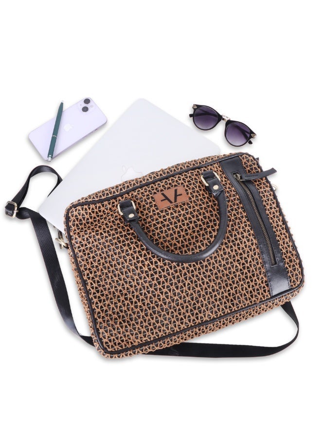 Avake Cocoa Raffia Lightweight Sustainable Laptop Bag - Image 3