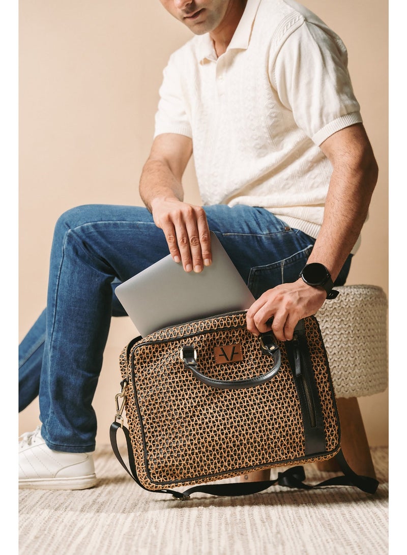 Avake Cocoa Raffia Lightweight Sustainable Laptop Bag - Image 1