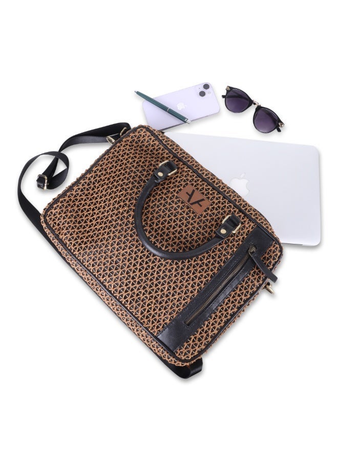 Avake Cocoa Raffia Lightweight Sustainable Laptop Bag - Image 4
