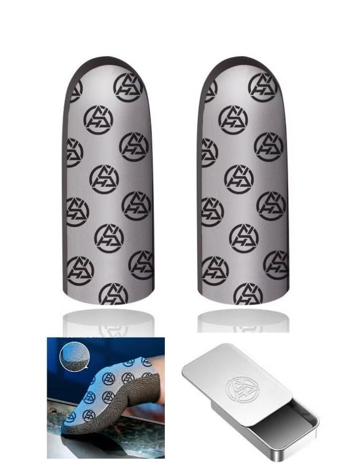 2-Pack of Silver Cloth Mobile Game Finger Cots Extremely Thinmaterial Zero Contact Breathable Extremely Sensitive With Storage Box - Image 1