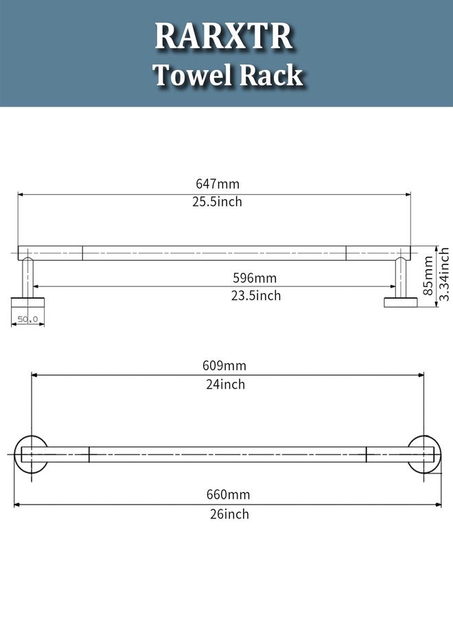 RARXTR 24 Inch Towel Bar Black Towel Rack for Bathroom Kitchen Towel Holder SUS304 Stainless Steel RUSTPROOF Wall Mount Total Length 26 inch (Matte Black) - Image 2