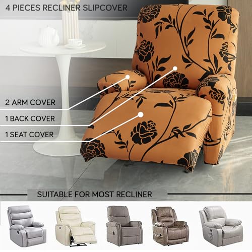 HOKIPO 'Elira Series' Polyester Blend 140Gsm Stretchable Recliner Sofa Cover 1 Seater, Copper Brown Floral (Ar-4940-C8) - Image 2