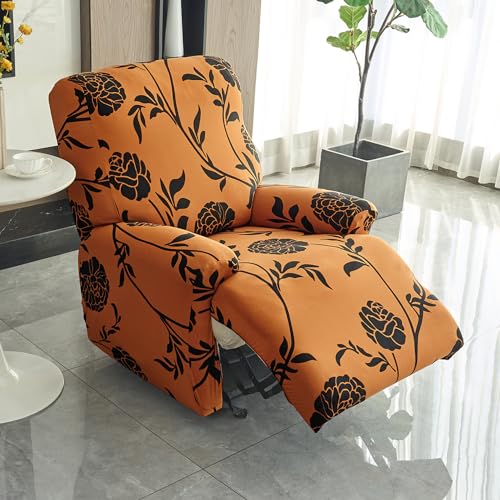 HOKIPO 'Elira Series' Polyester Blend 140Gsm Stretchable Recliner Sofa Cover 1 Seater, Copper Brown Floral (Ar-4940-C8) - Image 1