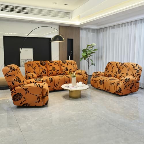 HOKIPO 'Elira Series' Polyester Blend 140Gsm Stretchable Recliner Sofa Cover 1 Seater, Copper Brown Floral (Ar-4940-C8) - Image 3