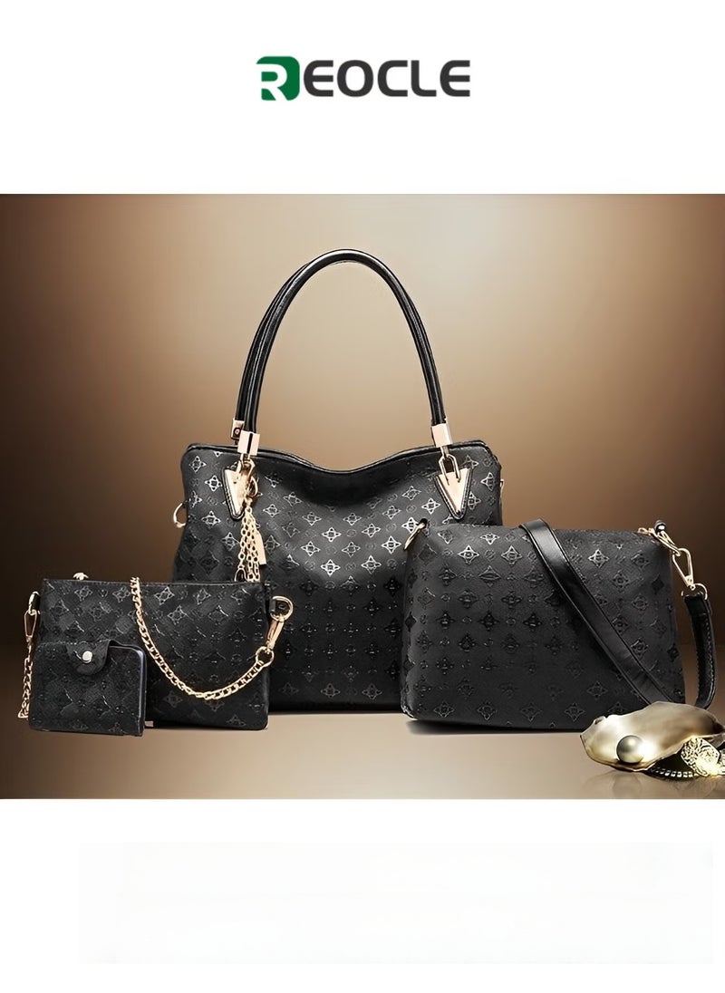 REOCLE Women's 4 Pcs Handbags Tote Bags Shoulder Bag Set PU Leather Top-Handle Bag Large Shoulder Bag Crossbody Clutch Purse - Image 1