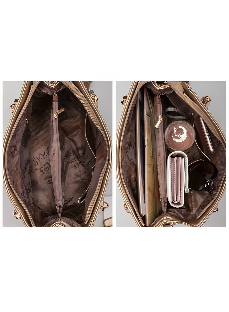 REOCLE Women's 4 Pcs Handbags Tote Bags Shoulder Bag Set PU Leather Top-Handle Bag Large Shoulder Bag Crossbody Clutch Purse - Image 4