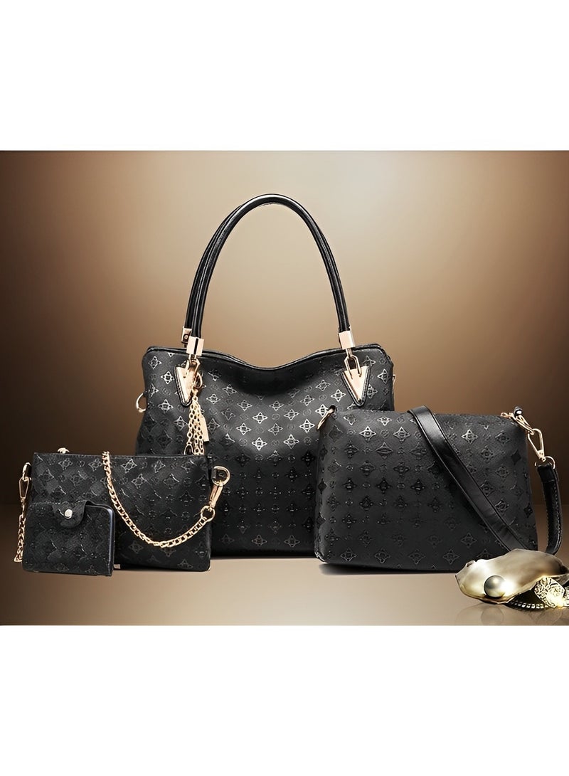 REOCLE Women's 4 Pcs Handbags Tote Bags Shoulder Bag Set PU Leather Top-Handle Bag Large Shoulder Bag Crossbody Clutch Purse - Image 2