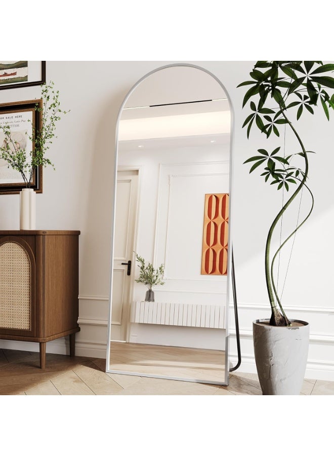 YQbest Arched Full Length Mirror with Stand Floor Standing Aluminum Frame for Bedroom Body Hanging Leaning Modern Simple Home Decor Shatter-proorf Nano Glass Wall Decor Mirror For Living Room Cloakroom Silver - Image 2