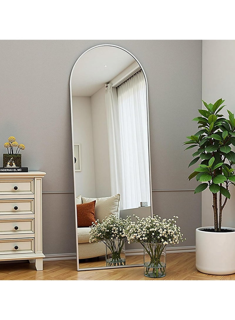 YQbest Arched Full Length Mirror with Stand Floor Standing Aluminum Frame for Bedroom Body Hanging Leaning Modern Simple Home Decor Shatter-proorf Nano Glass Wall Decor Mirror For Living Room Cloakroom Silver - Image 4