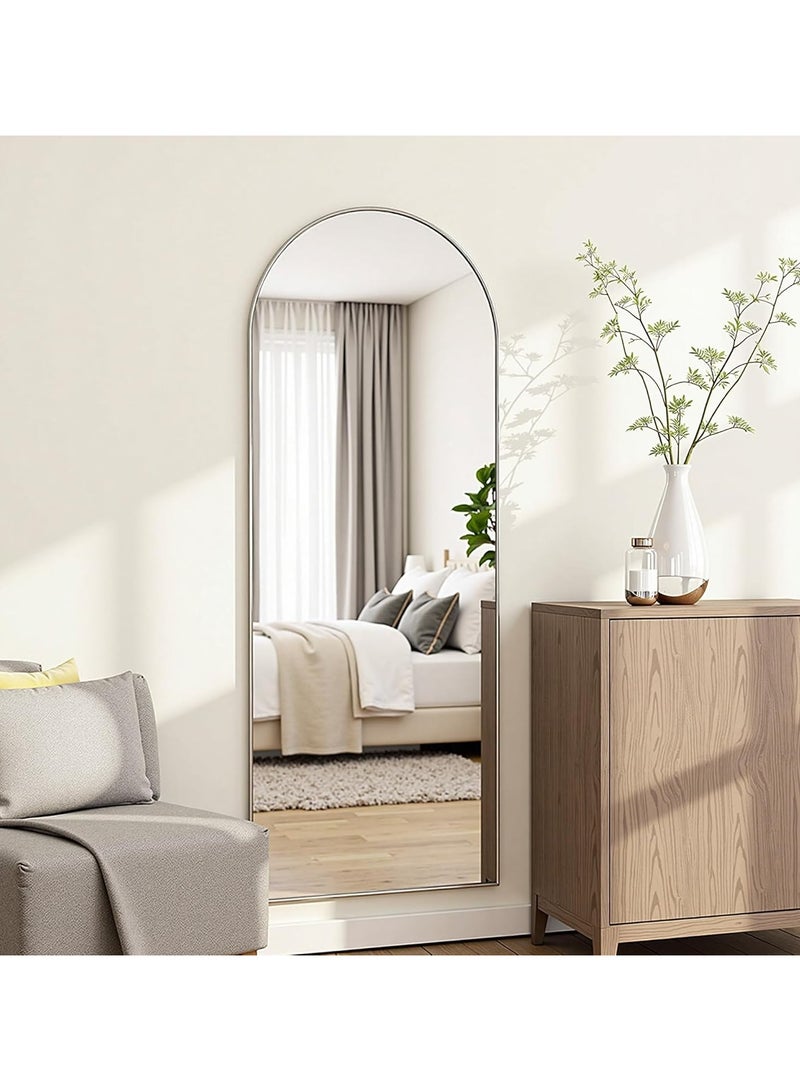 YQbest Arched Full Length Mirror with Stand Floor Standing Aluminum Frame for Bedroom Body Hanging Leaning Modern Simple Home Decor Shatter-proorf Nano Glass Wall Decor Mirror For Living Room Cloakroom Silver - Image 3