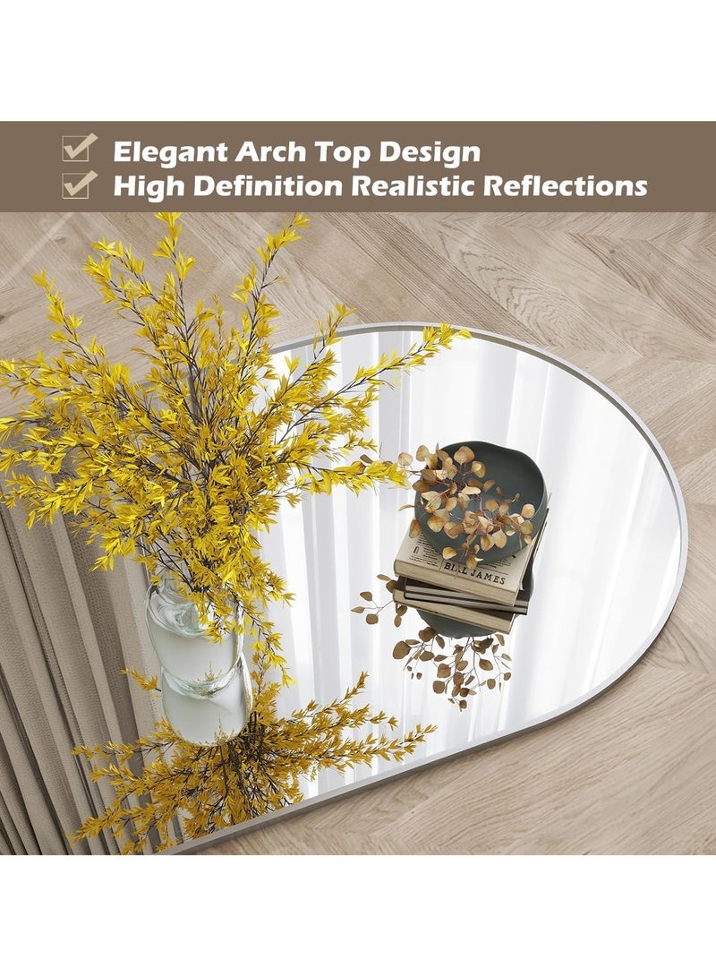 YQbest Arched Full Length Mirror with Stand Floor Standing Aluminum Frame for Bedroom Body Hanging Leaning Modern Simple Home Decor Shatter-proorf Nano Glass Wall Decor Mirror For Living Room Cloakroom Silver - Image 5