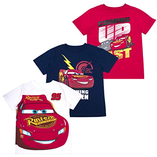 Disney Lightning McQueen Boys Cars 3-Pack Short Sleeve T-Shirts for Toddler to Big Kids (2T - 7) Red - Image 1