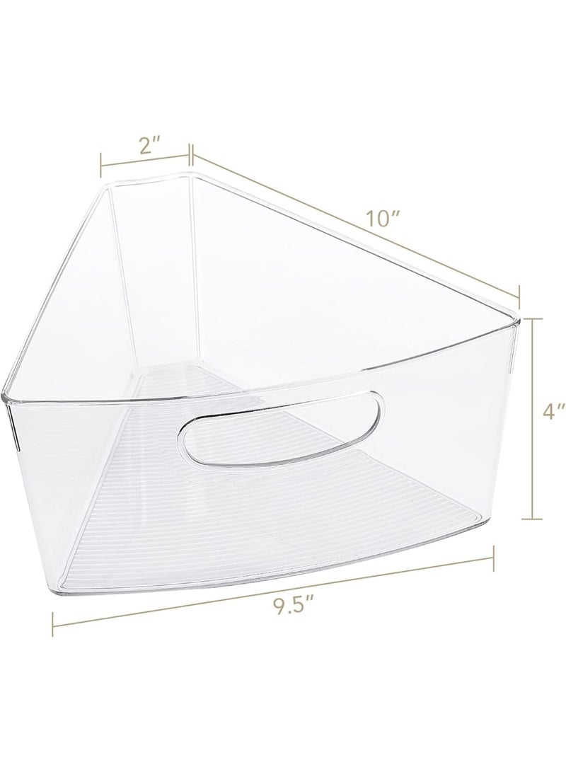 SOLARAE حاويات تنظيم خزانة الزاوية، عبوة 2 حاويات تنظيم خزانة الزاوية، حاويات تخزين خزانة المطبخ البلاستيكية، حاوية خزانة الزاوية الشفافة مع مقبض، 1/8 ويدج-4 بوصة عمق - Image 4