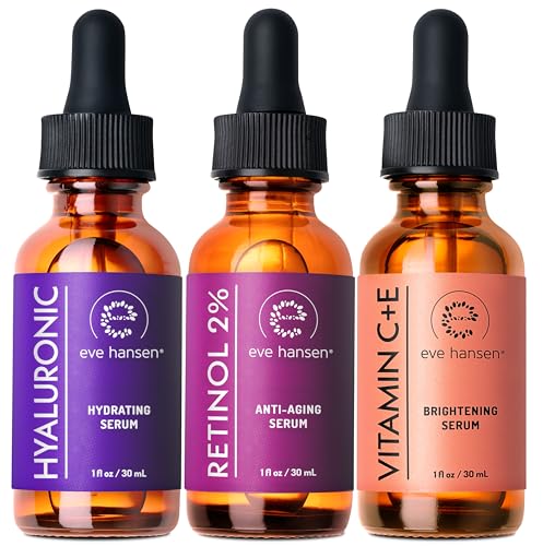 Eve Hansen Facial Serum Set  Vitamin C Serum Hyaluronic Acid Serum Retinol Serum  Hydrating and AntiAging Serum Set  3x1 oz