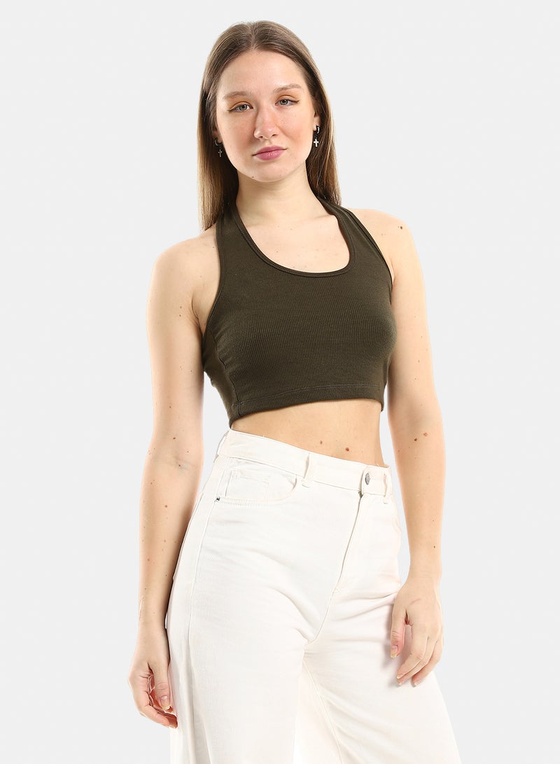 belle Halter Ribbed Slip On Crop Top - Image 2