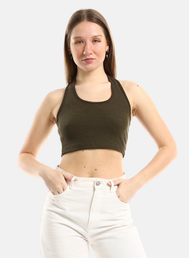 belle Halter Ribbed Slip On Crop Top - Image 1