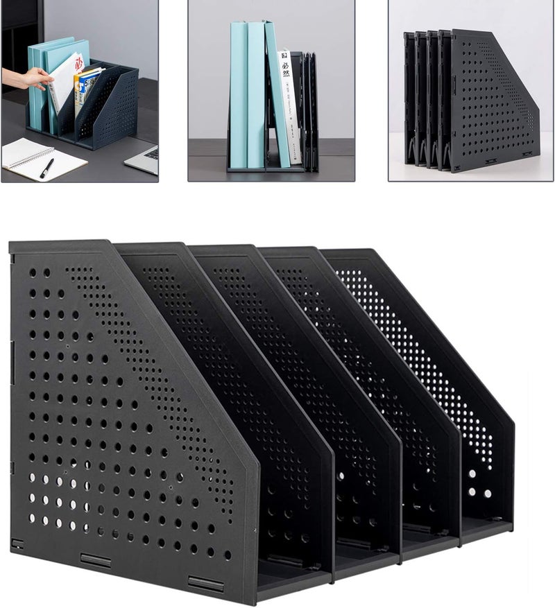 Leven Collapsible Magazine File Holder/Desk Organizer for Office Organization and Storage with 4 Vertical Compartments - Image 1