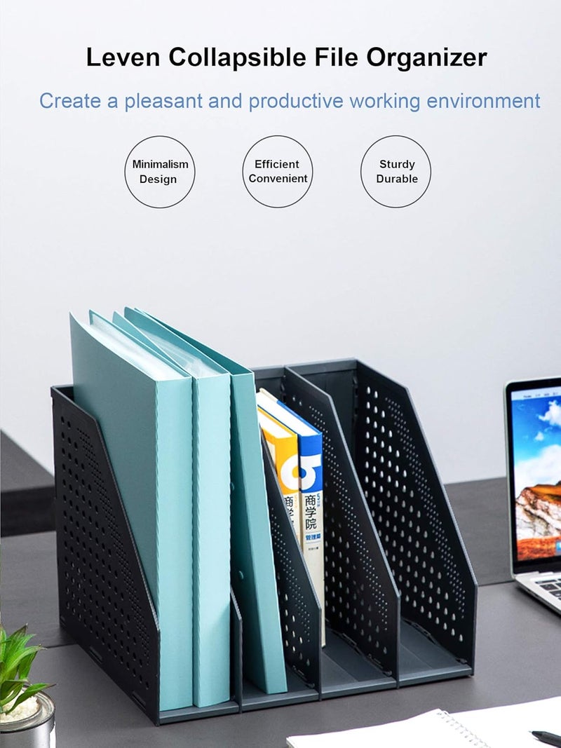 Leven Collapsible Magazine File Holder/Desk Organizer for Office Organization and Storage with 4 Vertical Compartments - Image 4