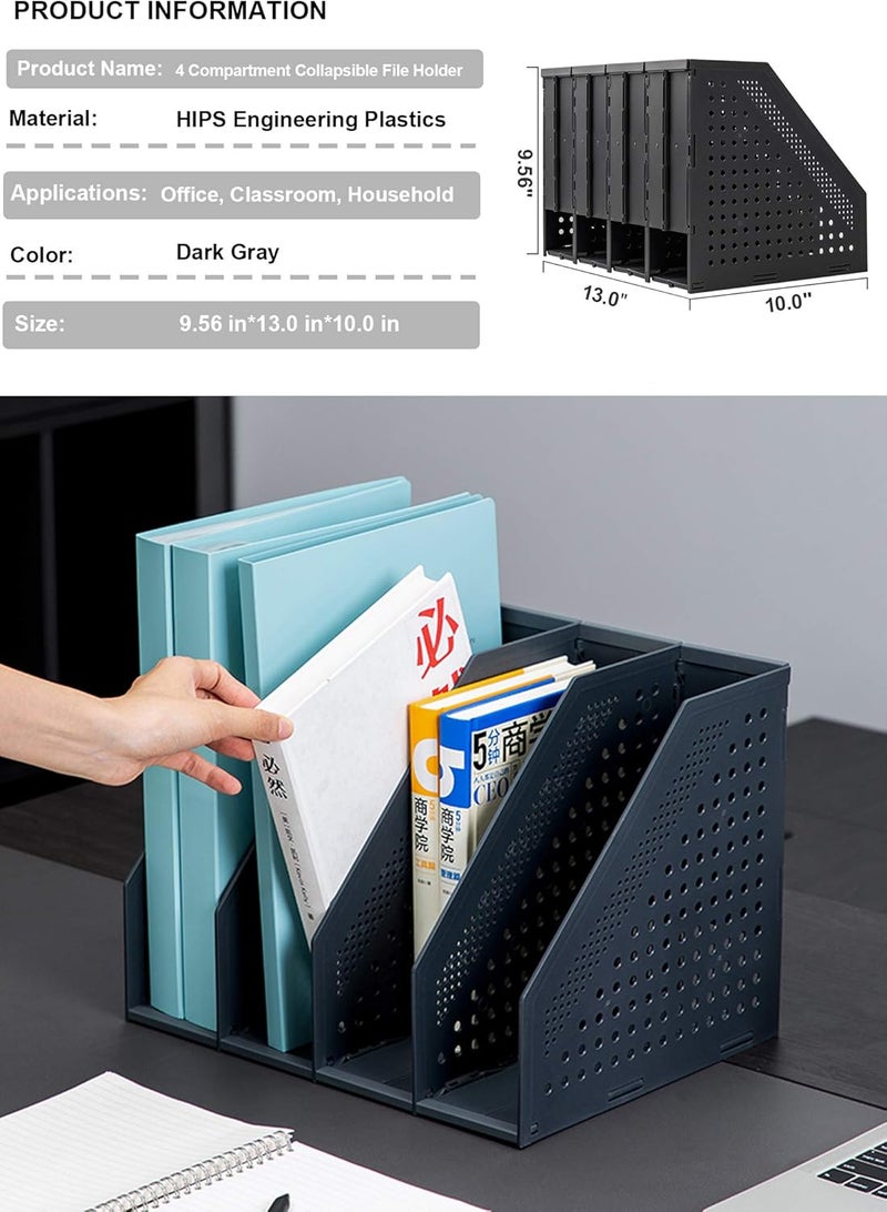 Leven Collapsible Magazine File Holder/Desk Organizer for Office Organization and Storage with 4 Vertical Compartments - Image 2