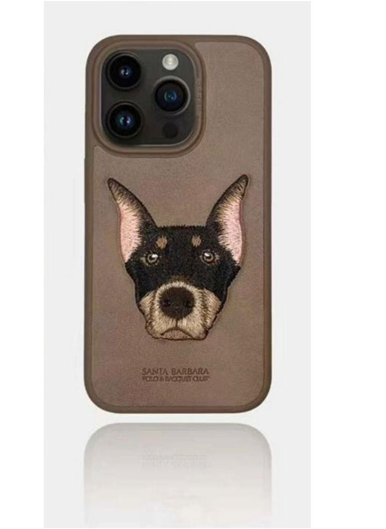 SANTA BARBARA POLO & RACQUET CLUB Polo Curtis Series Embroidery Dog Phone Case for iPhone 15 Pro | Luxury PU Leather, Threaded Embroidery, Shockproof, Scratch-Resistant, Soft Grip, Drop Protection, Precise Cutouts for Camera & Ports - Brown  - Image 1