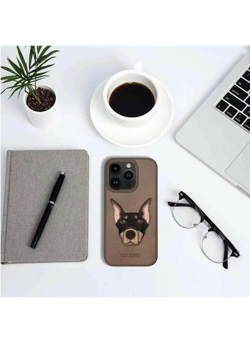 SANTA BARBARA POLO & RACQUET CLUB Polo Curtis Series Embroidery Dog Phone Case for iPhone 15 Pro | Luxury PU Leather, Threaded Embroidery, Shockproof, Scratch-Resistant, Soft Grip, Drop Protection, Precise Cutouts for Camera & Ports - Brown  - Image 2